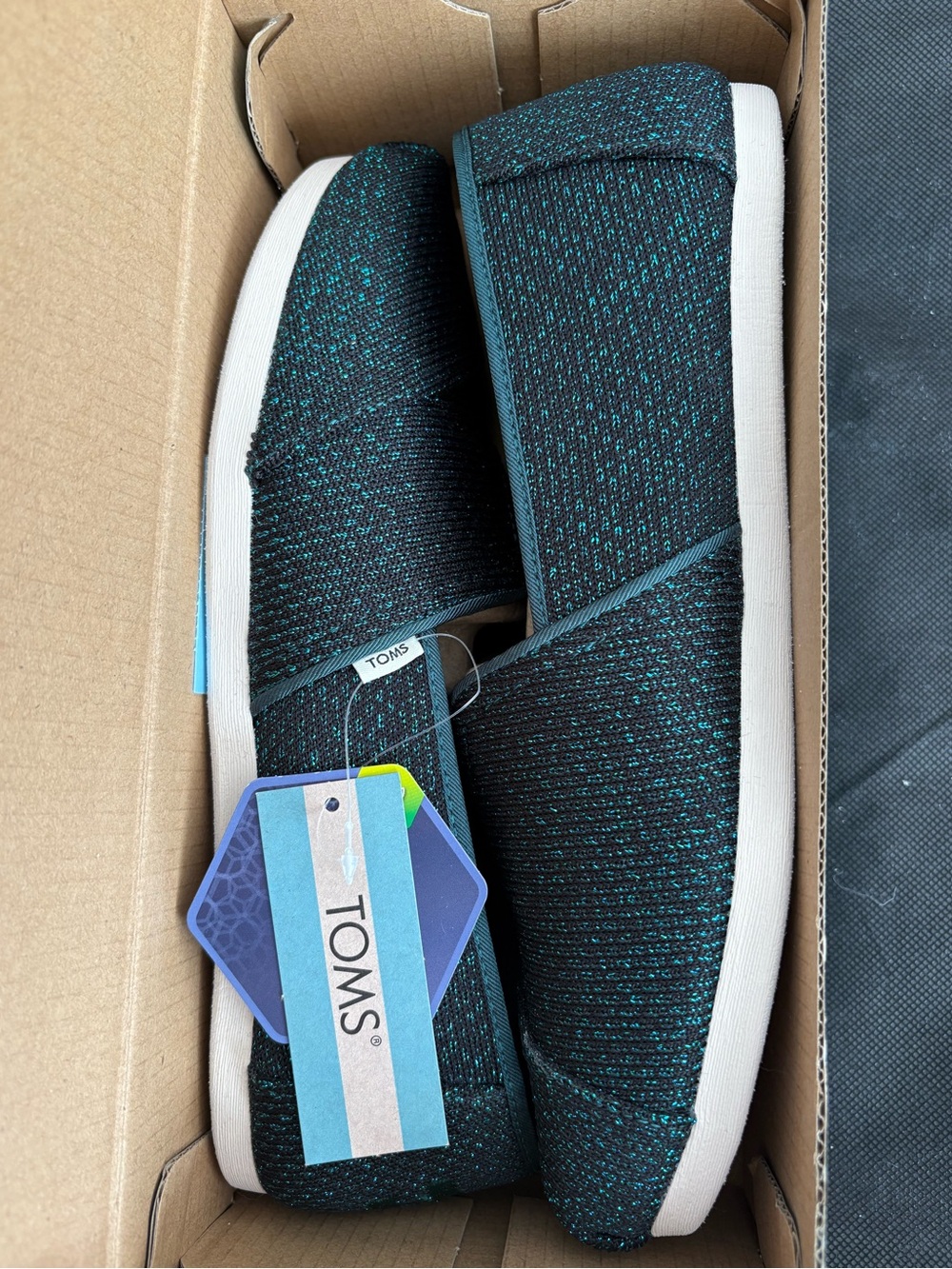 NIB Toms Galapagos Teal Sparkling Glitter Knit shoes